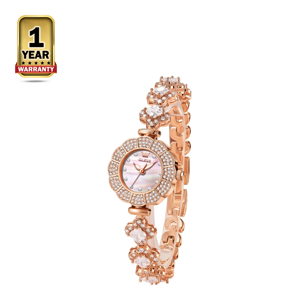 OLEVS 9813 Stainless Steel Wrist Watch For Women - Rose Pink