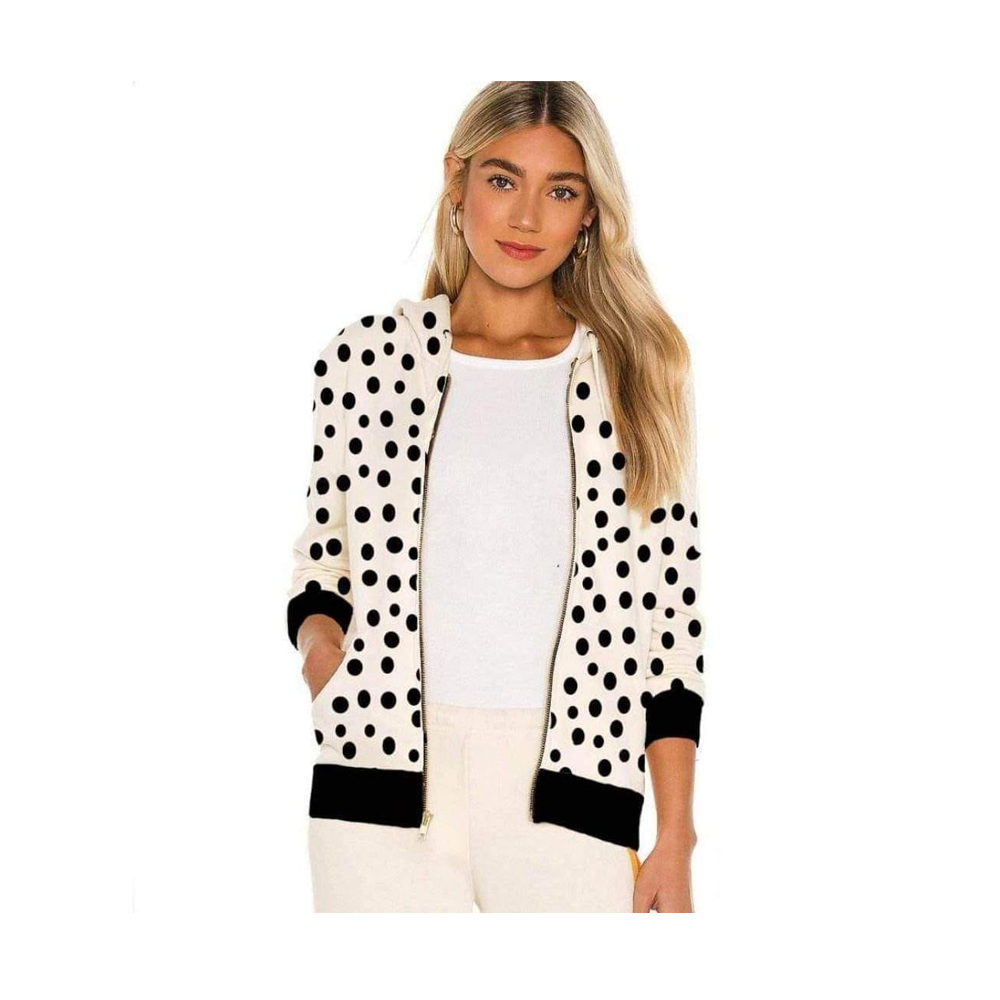 Cotton Hoodie Jacket For Women - White And Black - HL-09