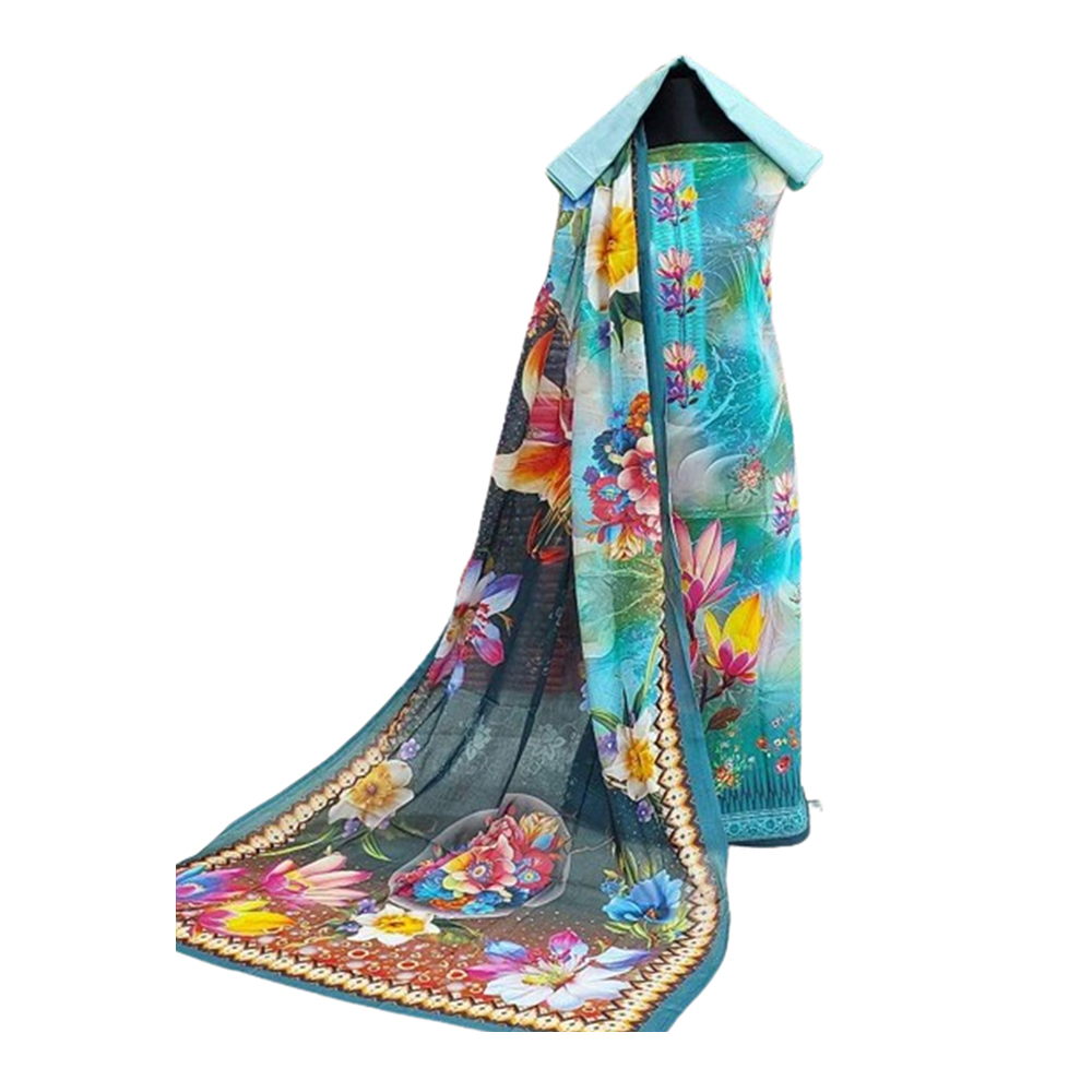 Unstitched Cotton Digital Printed Three Piece for Women - Multicolor - 3A-T10