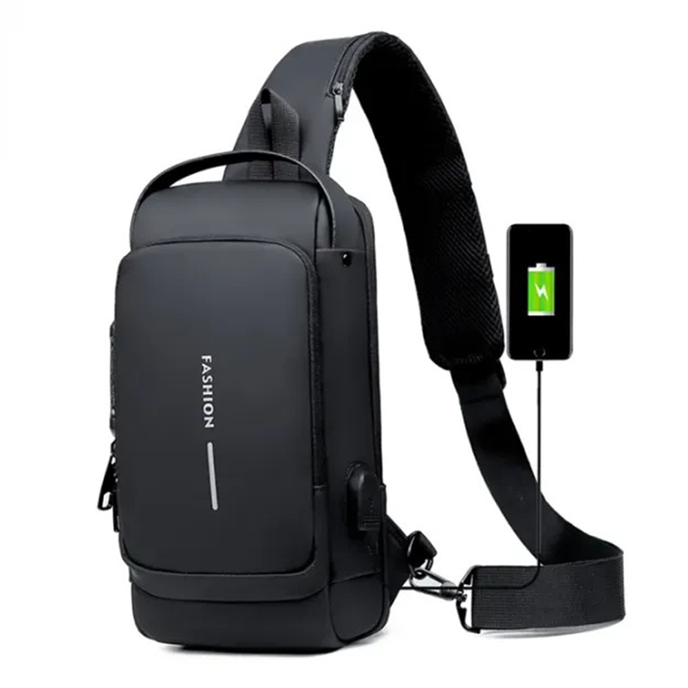 Men Anti Theft Crossbody Bag - Black