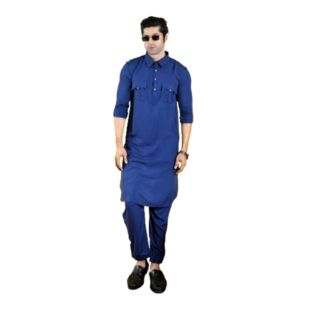 Linen Kabli Set For Men - Blue