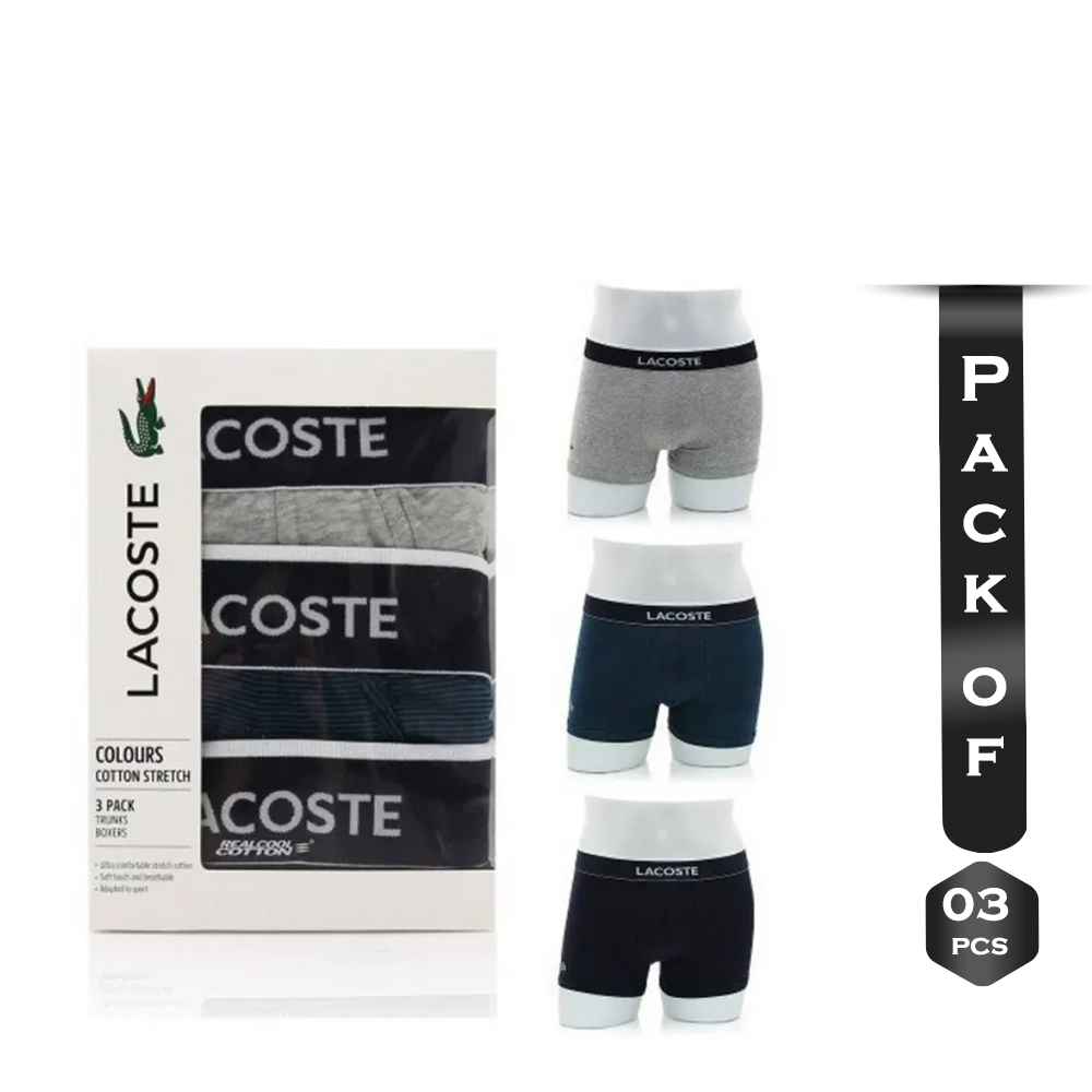 Lacoste Men's Colours 3 Pack Cotton Stretch Boxer Briefs, Black