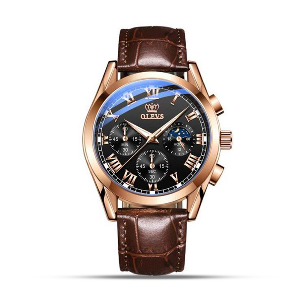 Olevs 2876 PU Leather Wrist Watch for Men - Brown