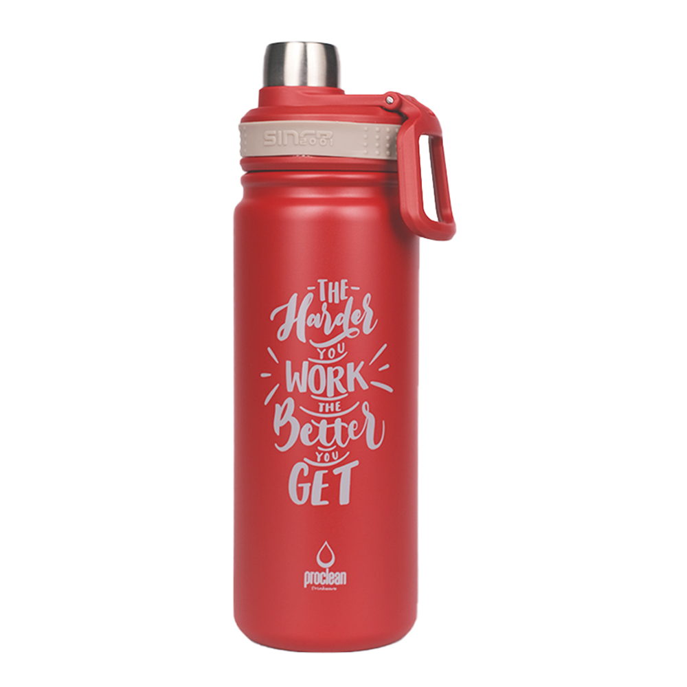 Proclean Fit n Shine SS Thermos Sports Bottle - 650ml - Red - SB-1633