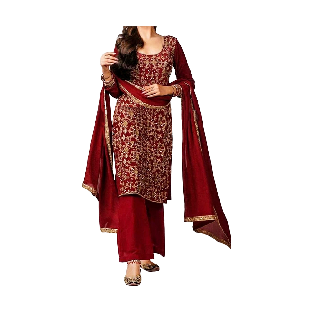 Three Pcs For Women Georgette and Butter Silk - Red