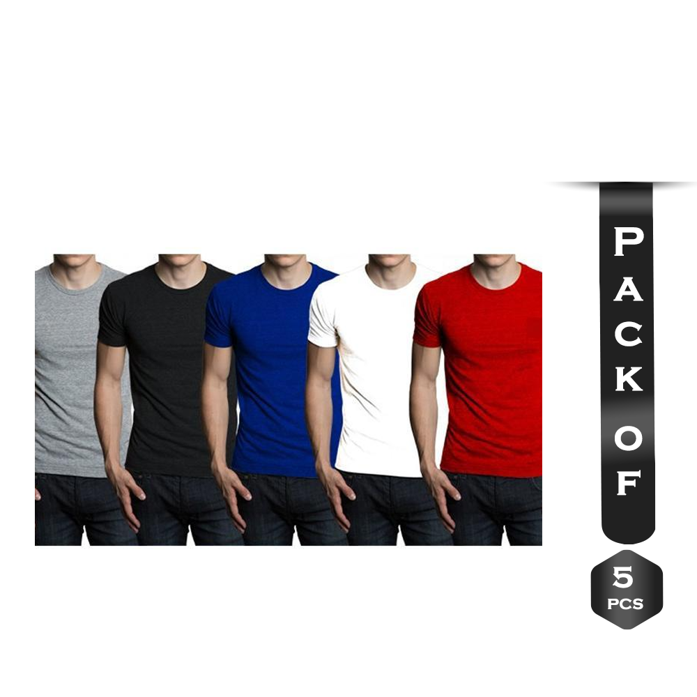 Pack of 5Pcs Cotton Half-Sleeve T-Shirts For Men - TSHIRT5-07