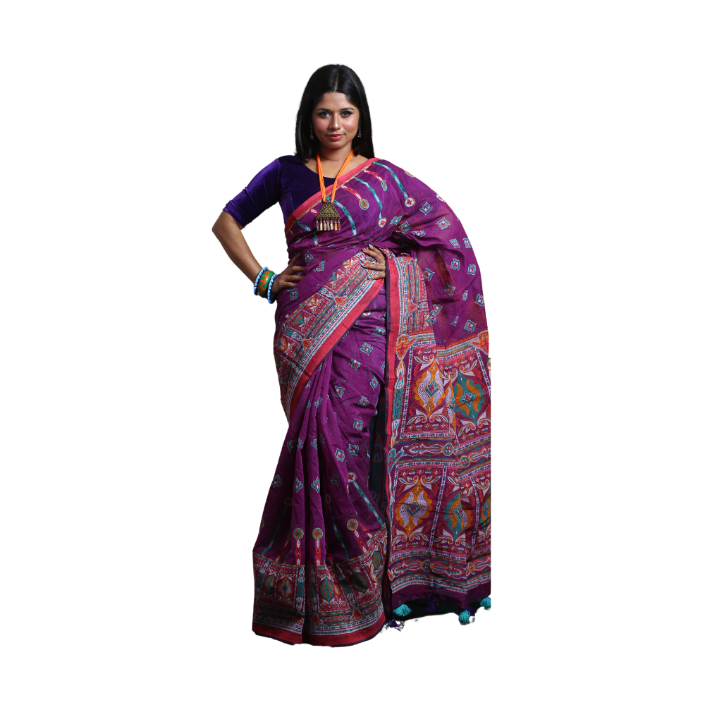 Skin Print Silk Cotton Saree For Women - Magenta - SC14