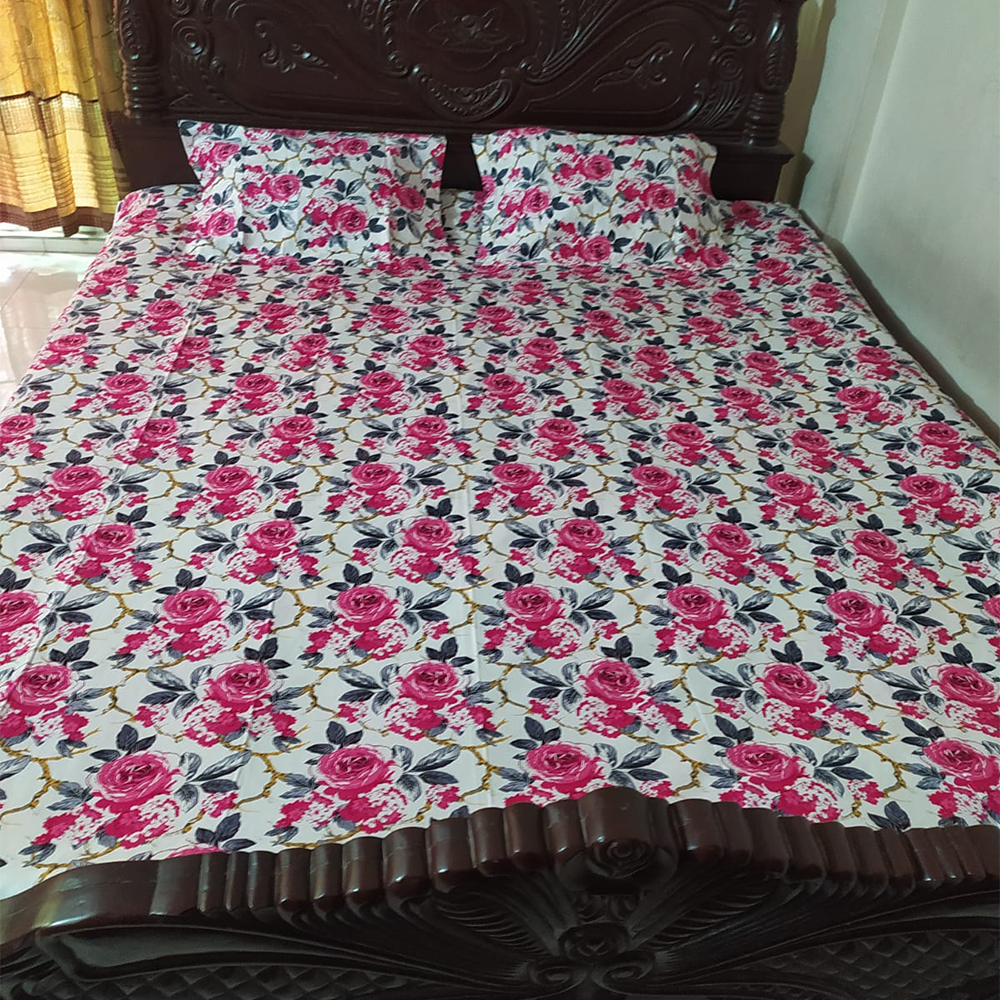 Twill Cotton King Size Double Bed Sheet - Multicolor - BT 14