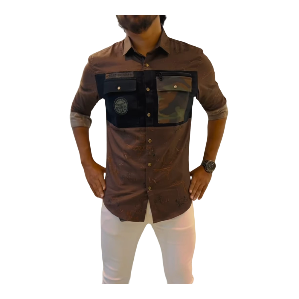 Cotton Full Sleeve Casual Shirt For Men - Brown - CS-08