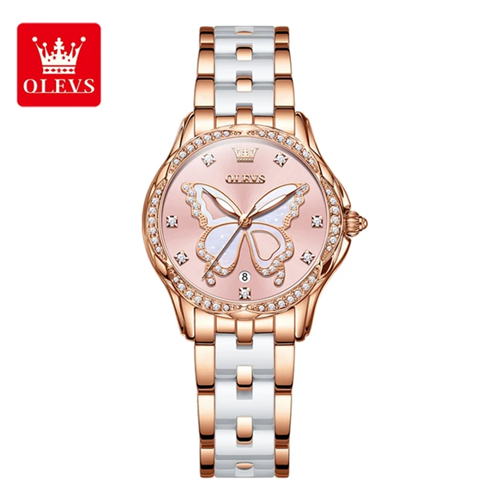 Olevs 5610 Quartz Round Coated Glass Analog Watch For Women - Pink Rose