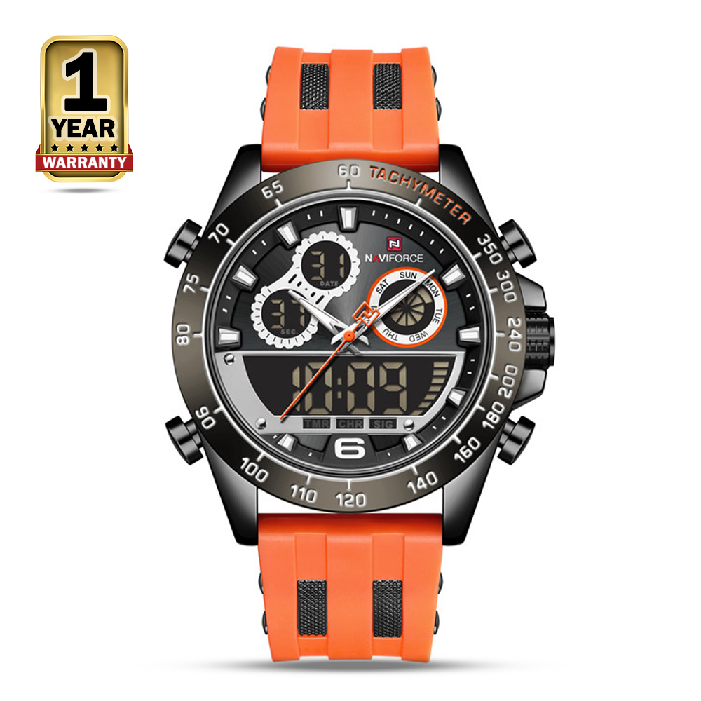 Naviforce NF9188T TPU Rubber Dual Time Watch For Men - Black and Orange