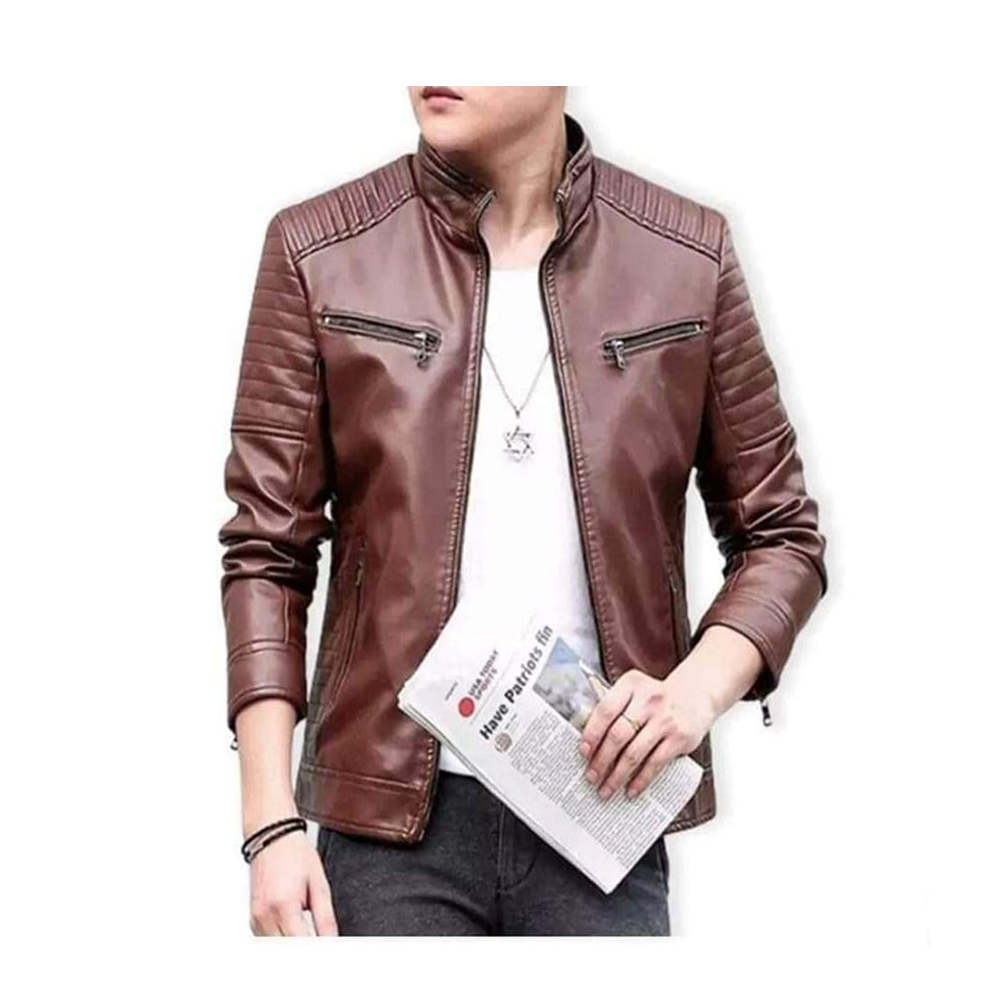 Soft Artificial Leather Jacket for Men - Brown - JL-02