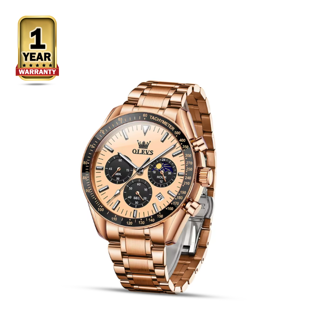 Olevs 3618 Stainless Steel Chronograph Wrist Watch For Men - Rose Gold