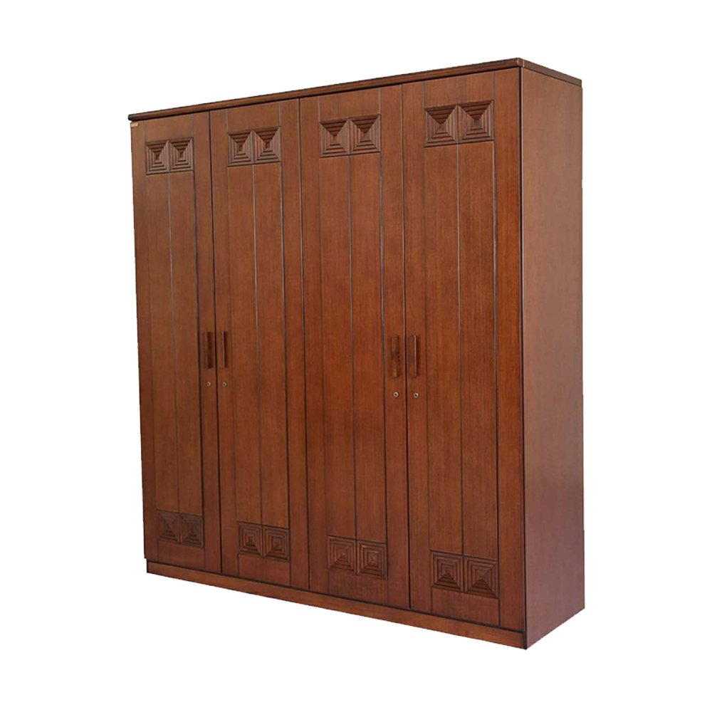 Twin Mart Malaysian Processed Wood 4 Door Almirah - 7'x6' Feet