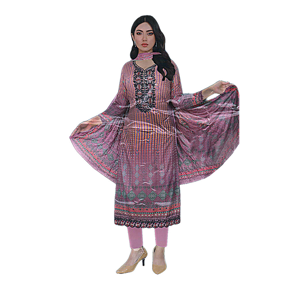 Unstitched Cotton Embroidery Salwar Kameez for Women - Brown