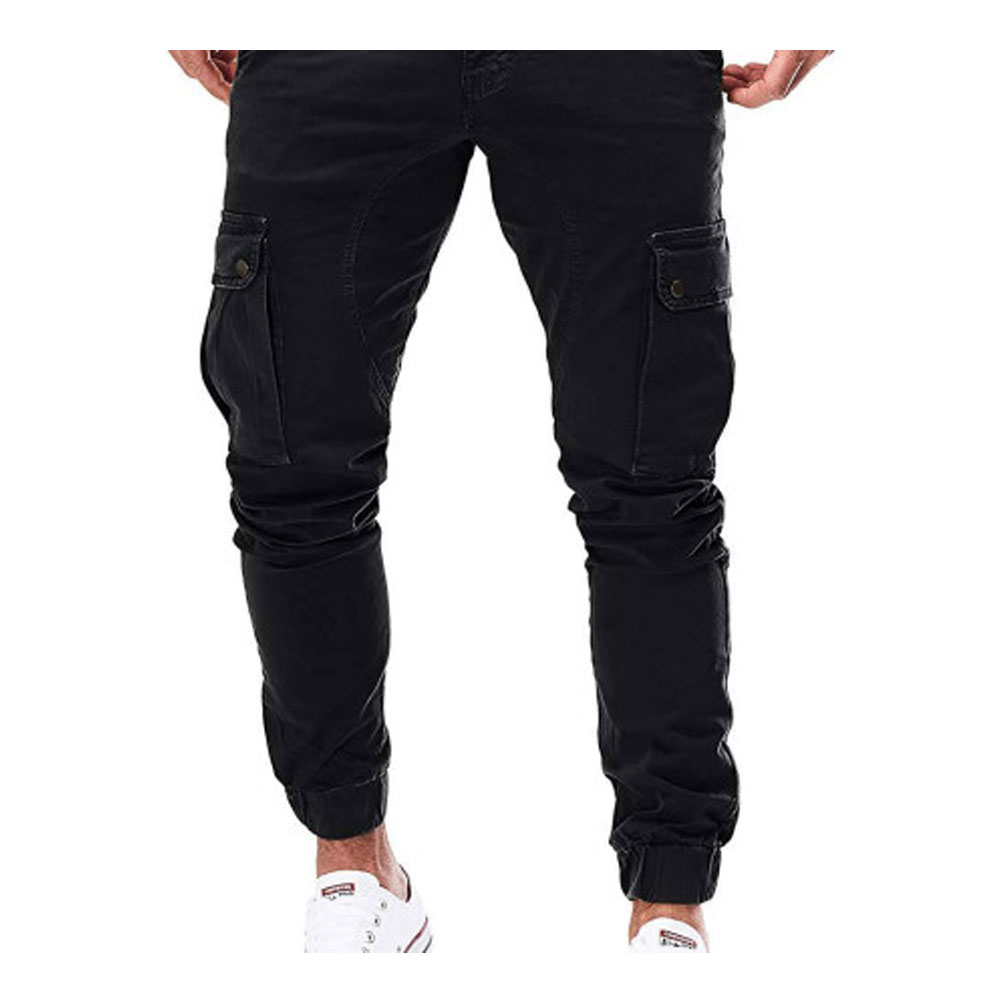 Twill Cotton Slim Combat Cargo Pant for Men - Black