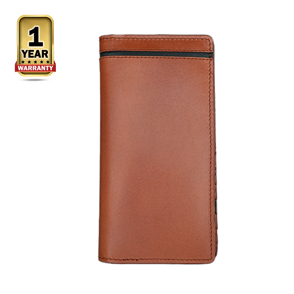 Leather Long Mobile and Coin Wallet For Men - Brown - RIM-LW-021-BRB