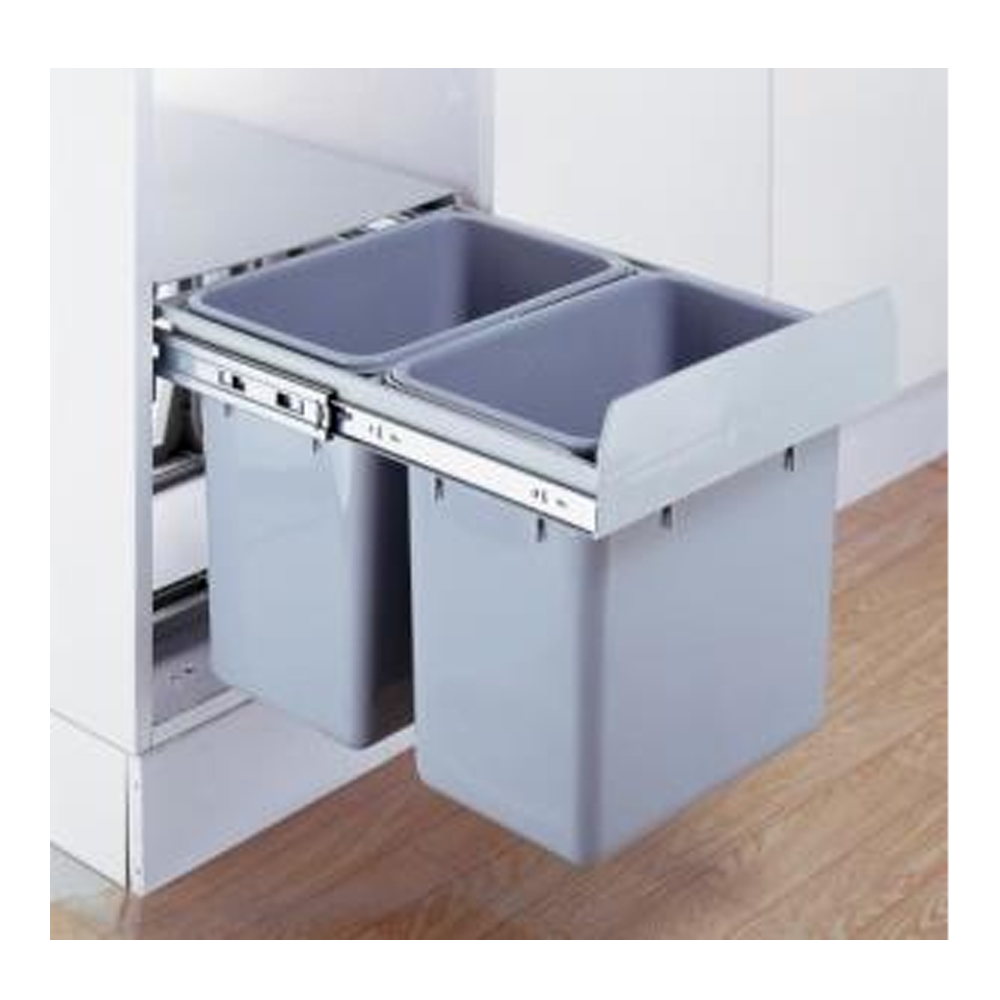 Stainless Steel Sheet Pull Out Drawer PVC Dustbin with Soft Closing - 18 Inch - Silver - PVC027A