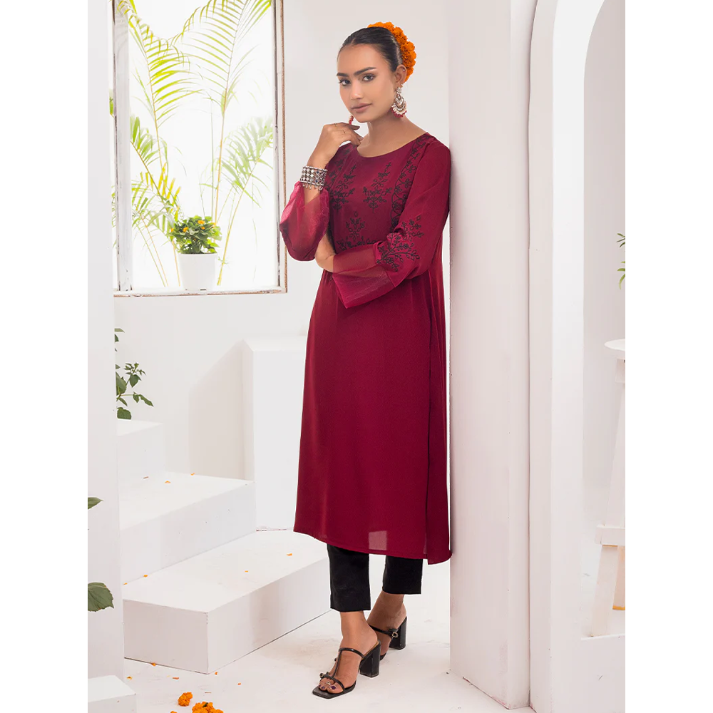 Cherry Georgette Kurti for Women - Maroon - 1222-000100