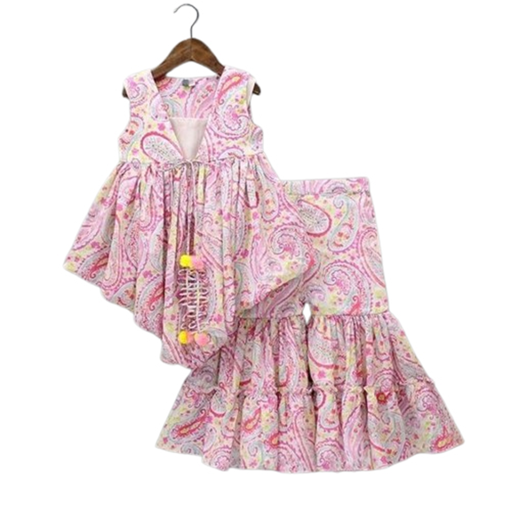 Linen 3D Digital Printed Baby Dress For Girls - Multicolor - BD-79