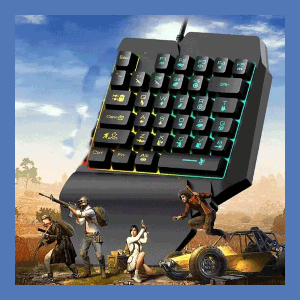 TJ ABS One Handed Gaming Keyboard with RGB Backlit  - Black