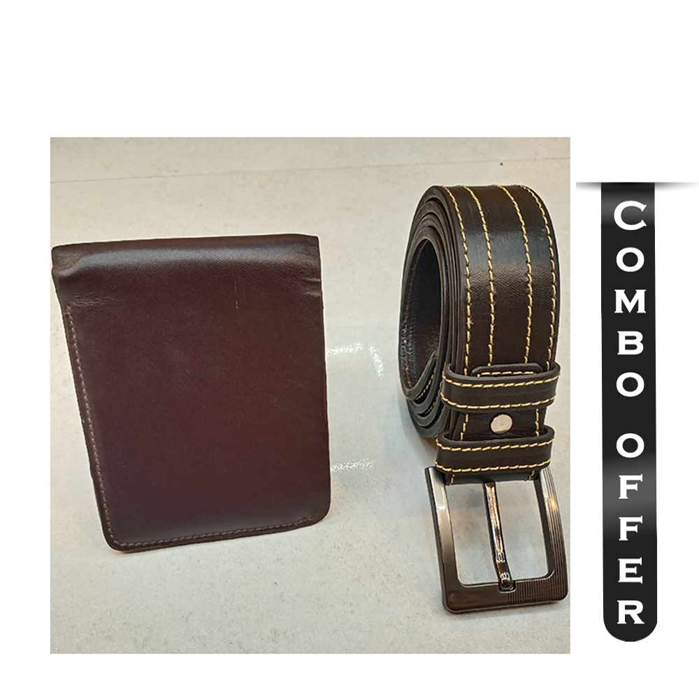 Combo of Leather Belt and Wallet For Men - Brown