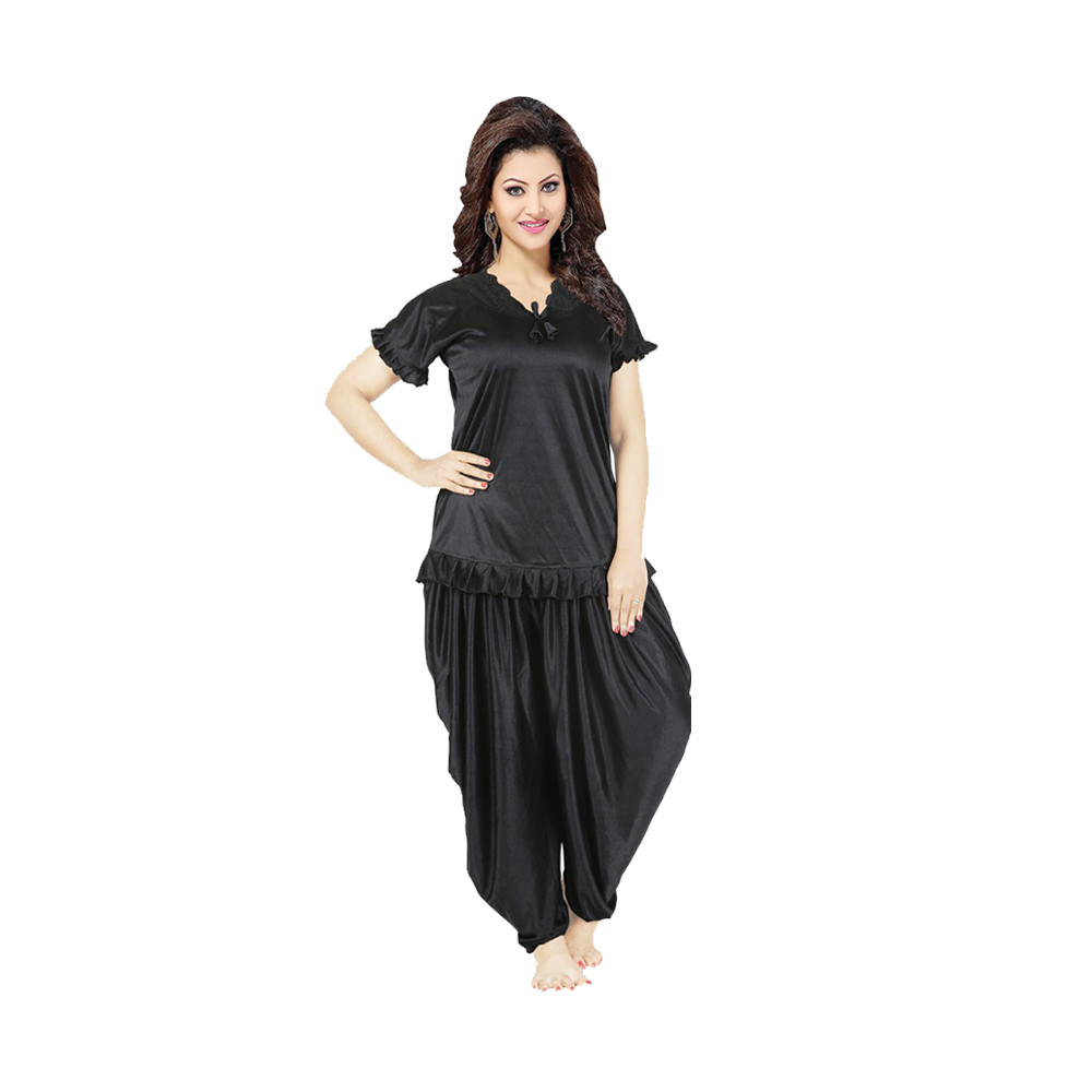 SUPERTRENDY 203-01 Short Sleeve Dhuti Style Nightwear  - Black