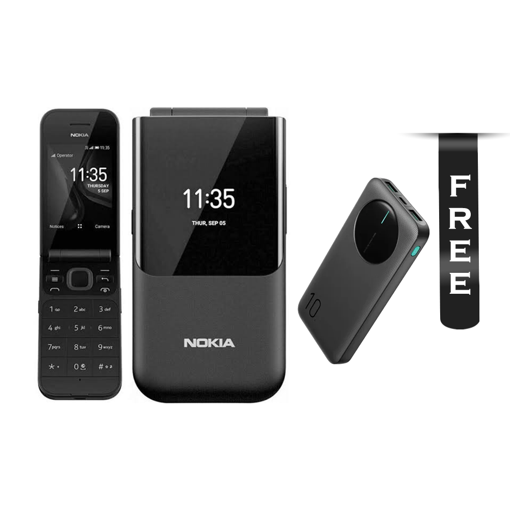 Nokia 2720 Flip Dual Display Feature Phone - Black With Free Power Bank
