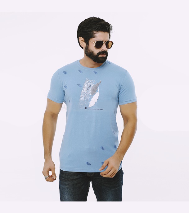 Cotton Short Sleeve T-Shirt for Men - Blue 