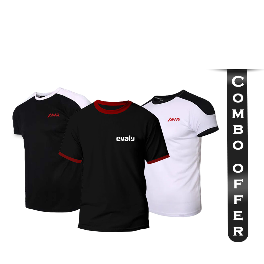 Combo of 3 Pcs Mesh Half Sleeve T-Shirt For Men - Multicolor - T3-10