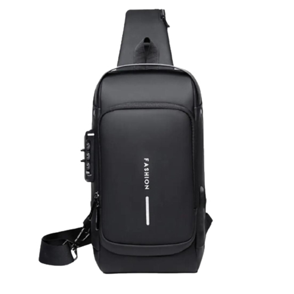 Oxford Polyester Anti-Theft USB Shoulder Crossbody Travel Bag - Black - BP-03