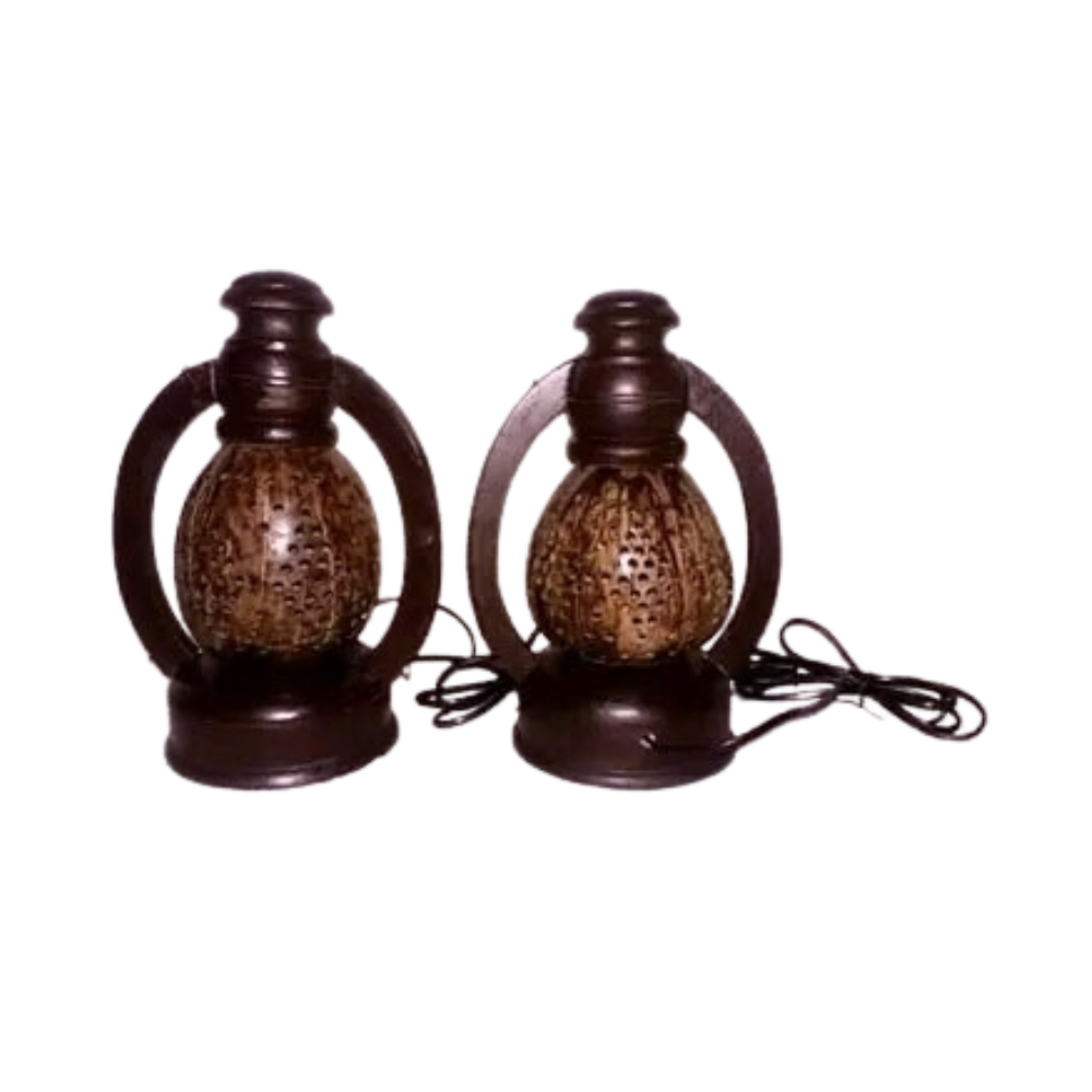 Coconut Shell Haricane Lamp - Brown - L0007