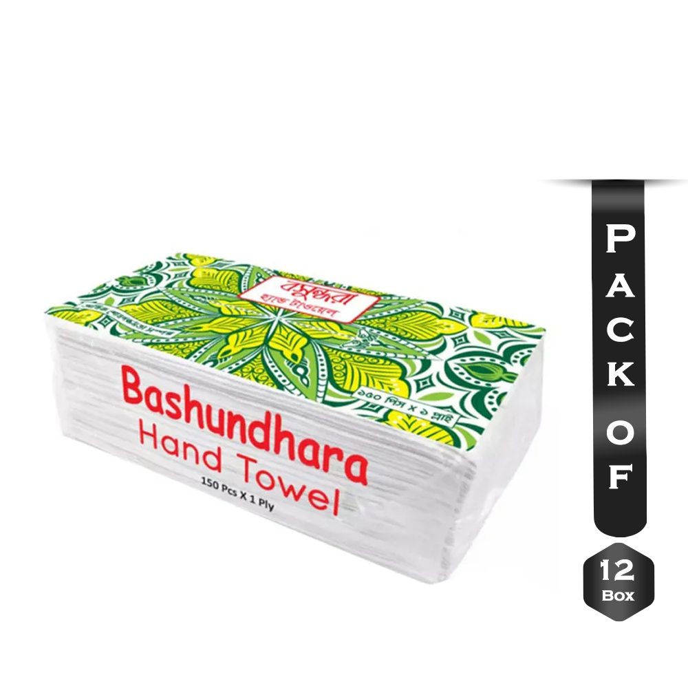 Pack of 12 Box Bashundhara Hand Towel Tissue - White