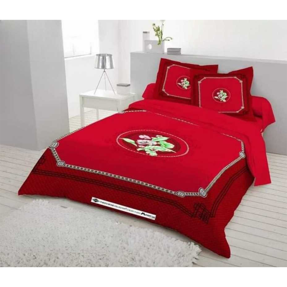 Panel Cotton King Size Bedsheet With Pillow Cover - Red - ST-350