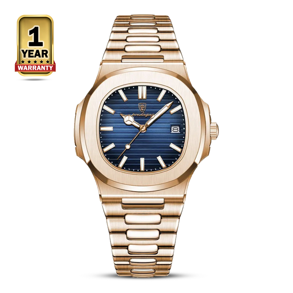 Poedagar 613 Stainless Steel Square Quartz Watch For Men - Golden and Blue