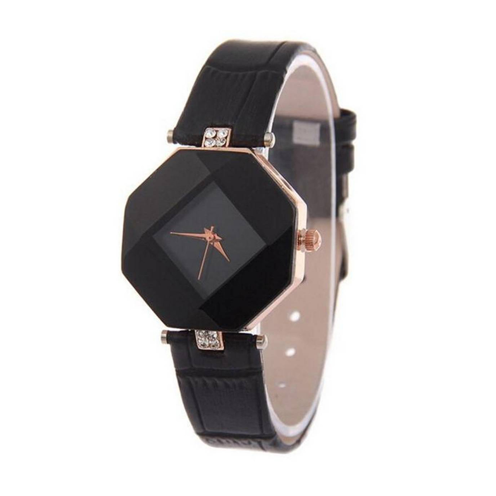 Leather Analog Watch For Women - Black