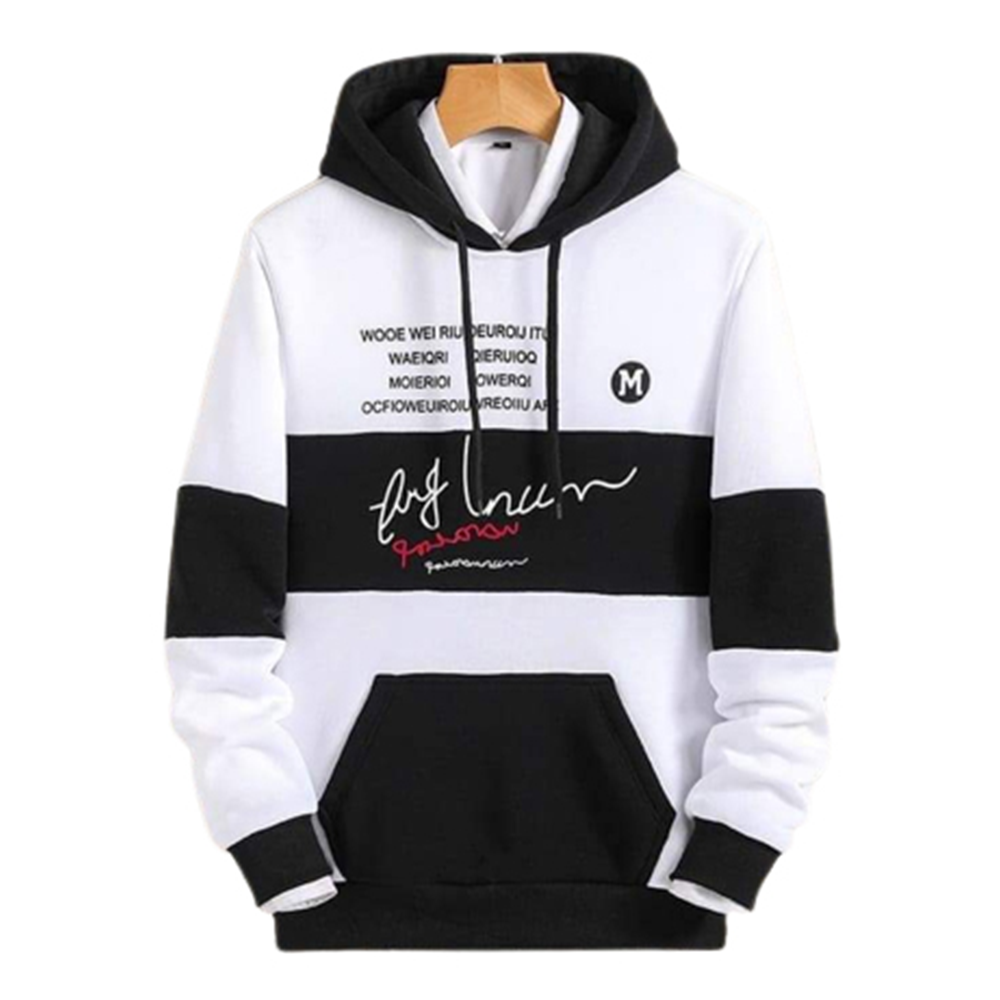 Cotton Hoodie For Men - White and Black - H-173