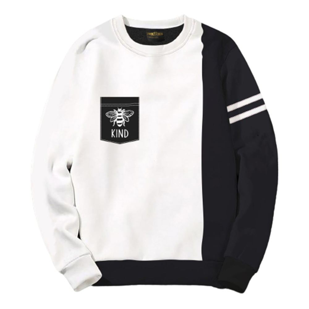 Fleece Cotton Winter Sweat Shirt For Men - White and Black - SWT-38