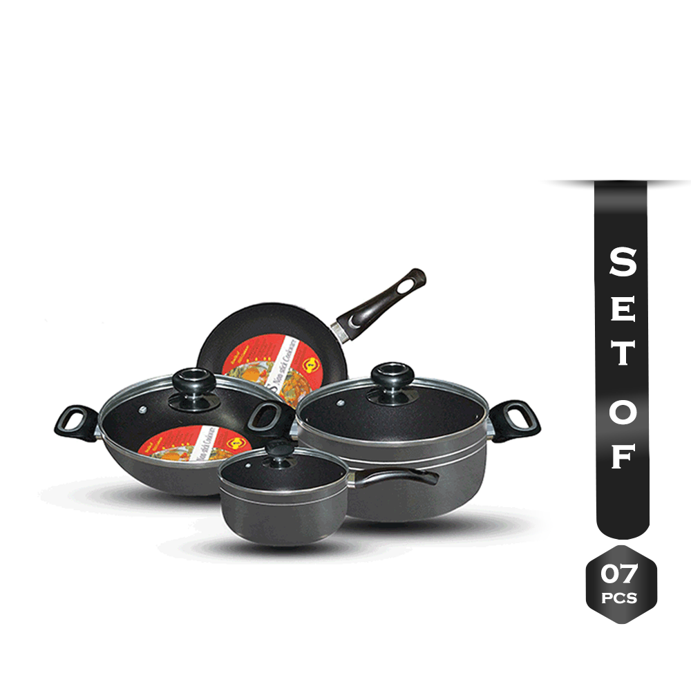 Set of 7 Pcs Hands Non - Stick Aluminium Cookware Set - Black