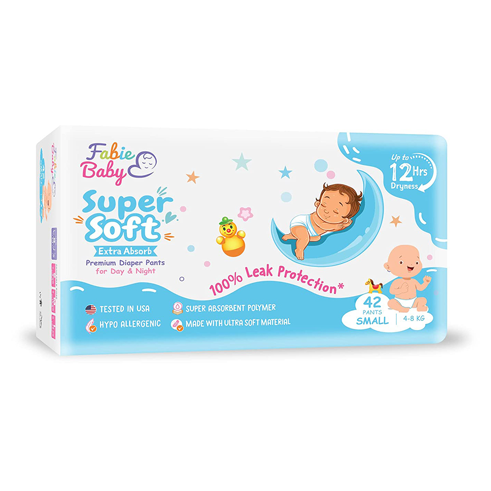 Fabie Baby Supersoft Extra Absorb Premium Diapers (Small) - 42 Pcs