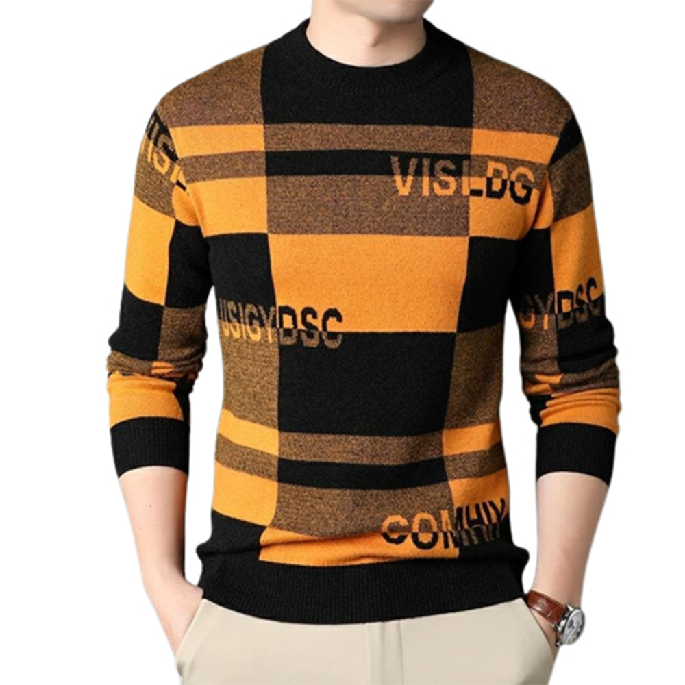 Viscose Cotton Winter Sweater for Men - Black and Orange - S-26