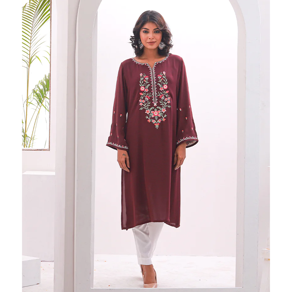 Cherry Georgette Kurti for Women - Burgundy - 1122-000071