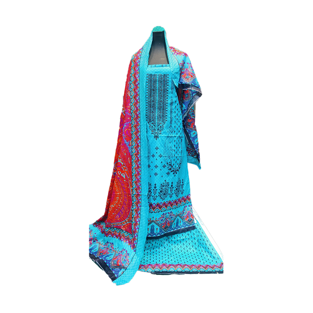 Proud PL-SL00059 Unstiched Cotton Digital Print Lawn Salwar Kameez For Women - Cyan