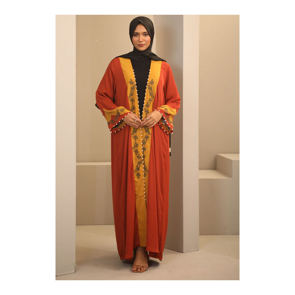 Buy Hiba Solid Fabric Abaya for Women - 0224 000261 - Golden Gate Orange and Get Freyias Damage Repair Shampoo with Coconut Milk - 220ml Free