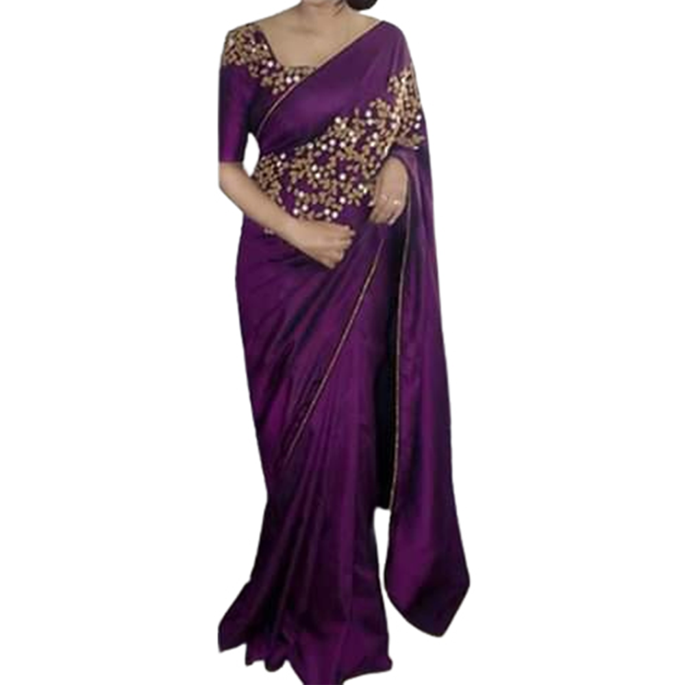 Weightless Georgette Saree With Blouse Piece For Women - Purple - SJ-78