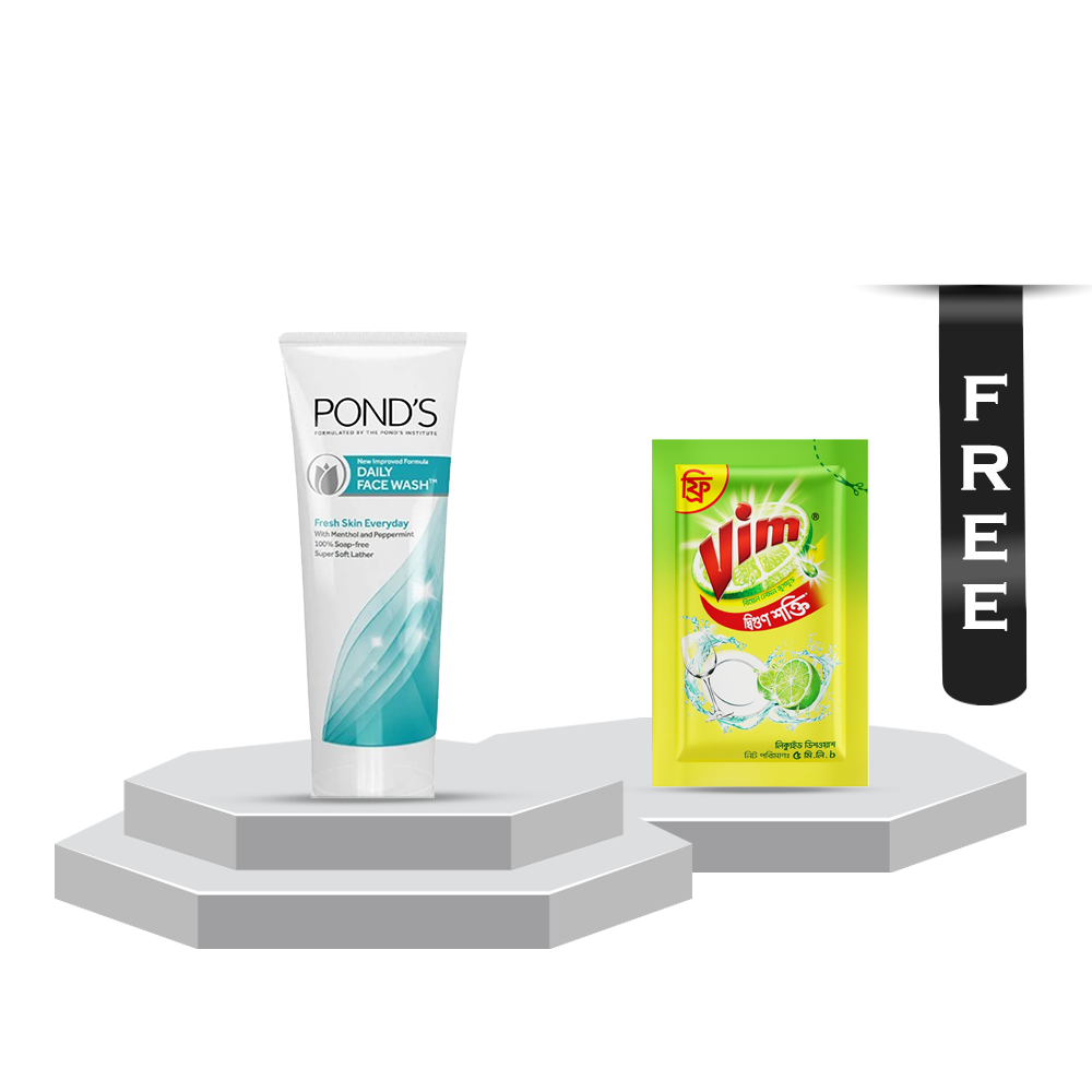 Ponds Daily Face Wash - 100gm With Vim Liquid Dish Washer - 5ml Free