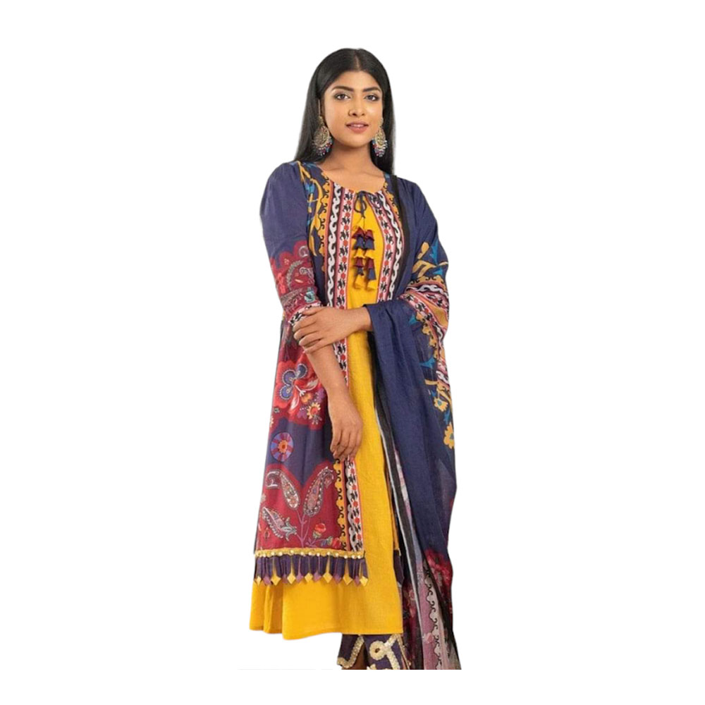 Unstitched Digital Printed Lawn for Women - Nevy Blue & Yellow - VL01-03