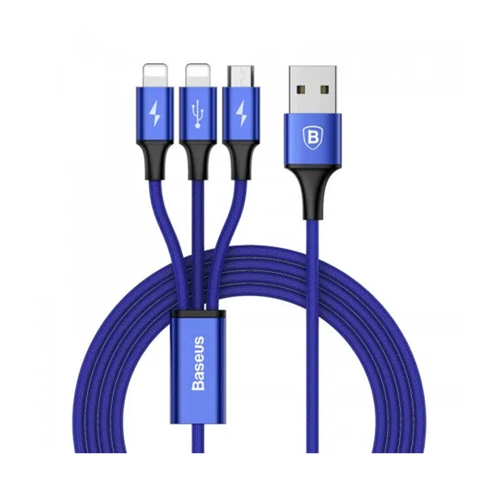 Baseus Rapid Series 3-in-1 Cable Micro+Dual Lightning 3A - 1.2M - Blue