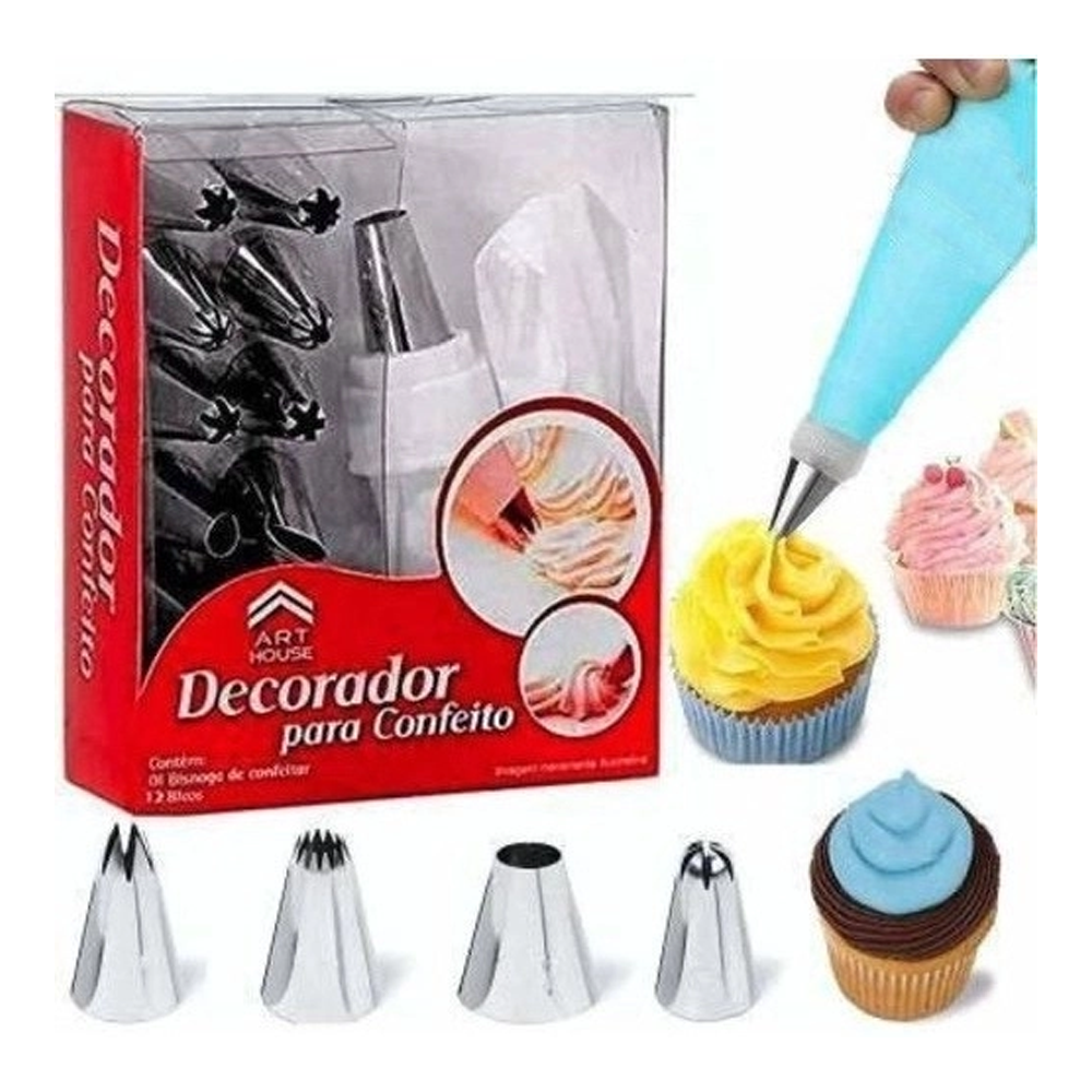 Professional Icing Decorator Bag Stainless Steel Cake Nozzle - Silver 