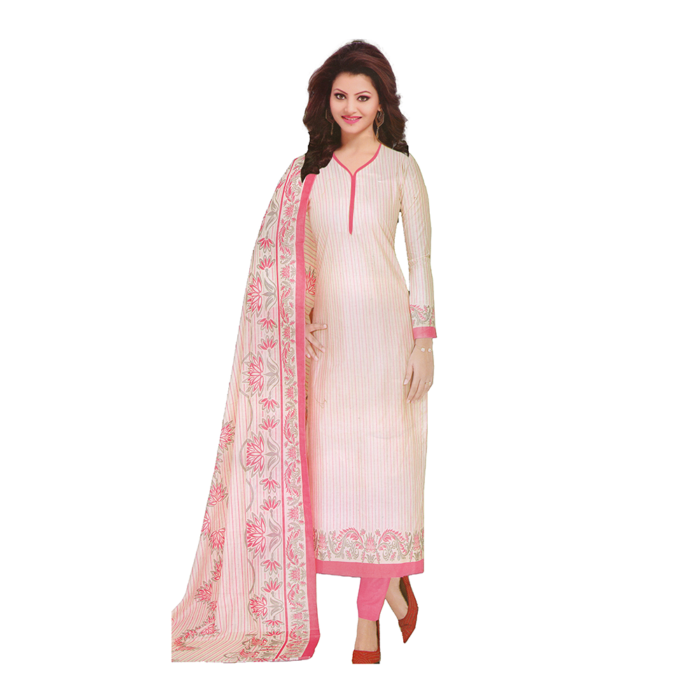 Unstitched Swiss Cotton Screen Printed Salwar Kameez For Women - Pink - 2294